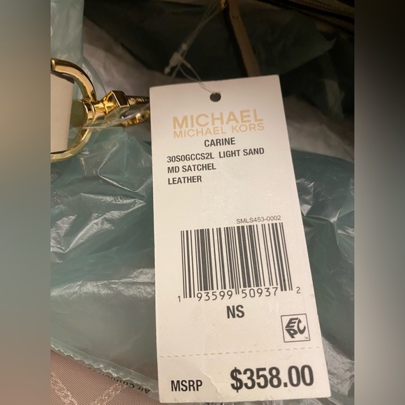 Michael Kors. New with tag. Michael Kors Carine Light Sand Medium Satchel - Picture 10 of 16